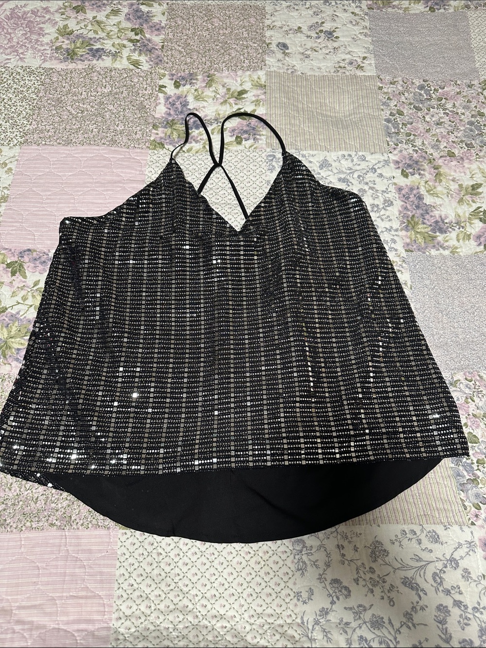 Chelsea28 Black Sequin Strappy V-Neck Cami